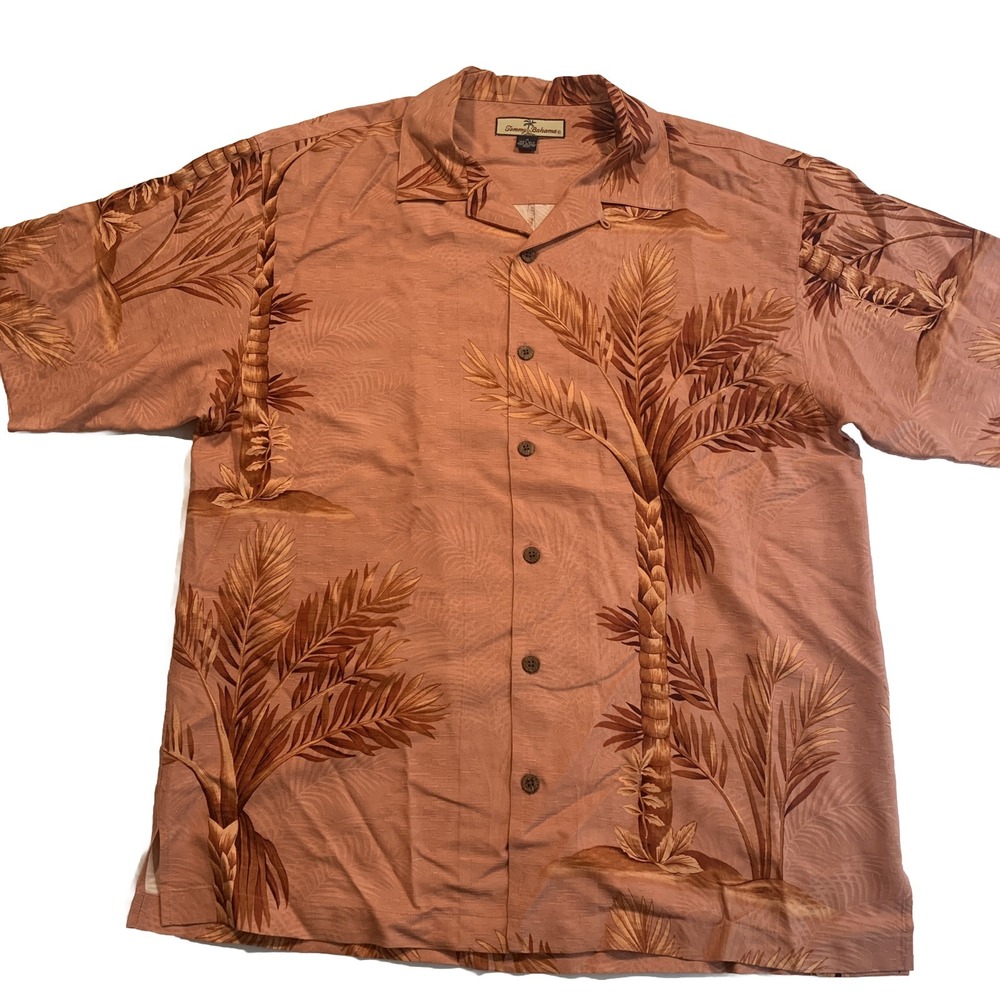Tommy Bahama Shirt Mens Medium Palm Tree Silk Hawaiian Short Sleeve Button Down